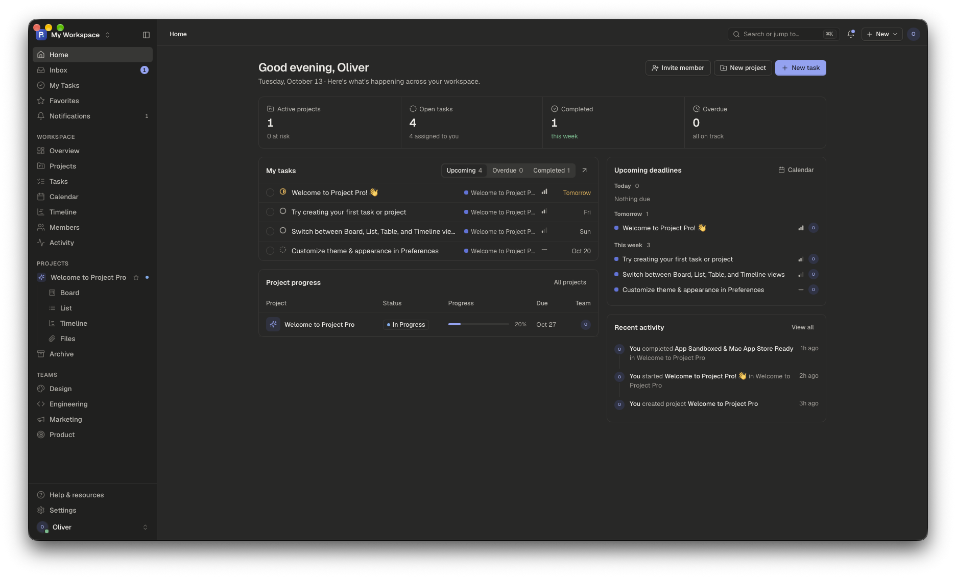 Project Pro Home Dashboard